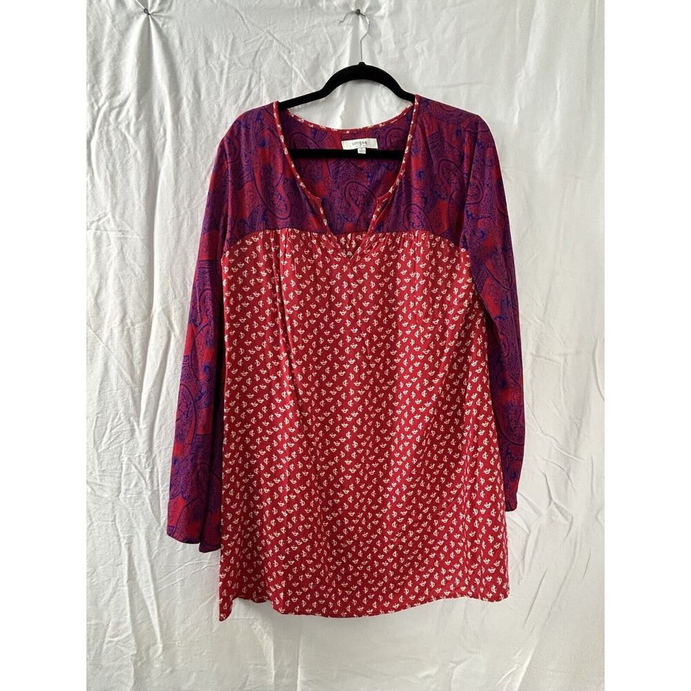 Umgee Bell Sleeve Blouse Top V-neck Red Paisleyβ Novelty Print Boho Sz M